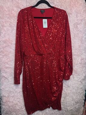 torrid Red Sequin Long Sleeve Dress Mini Dress NWT